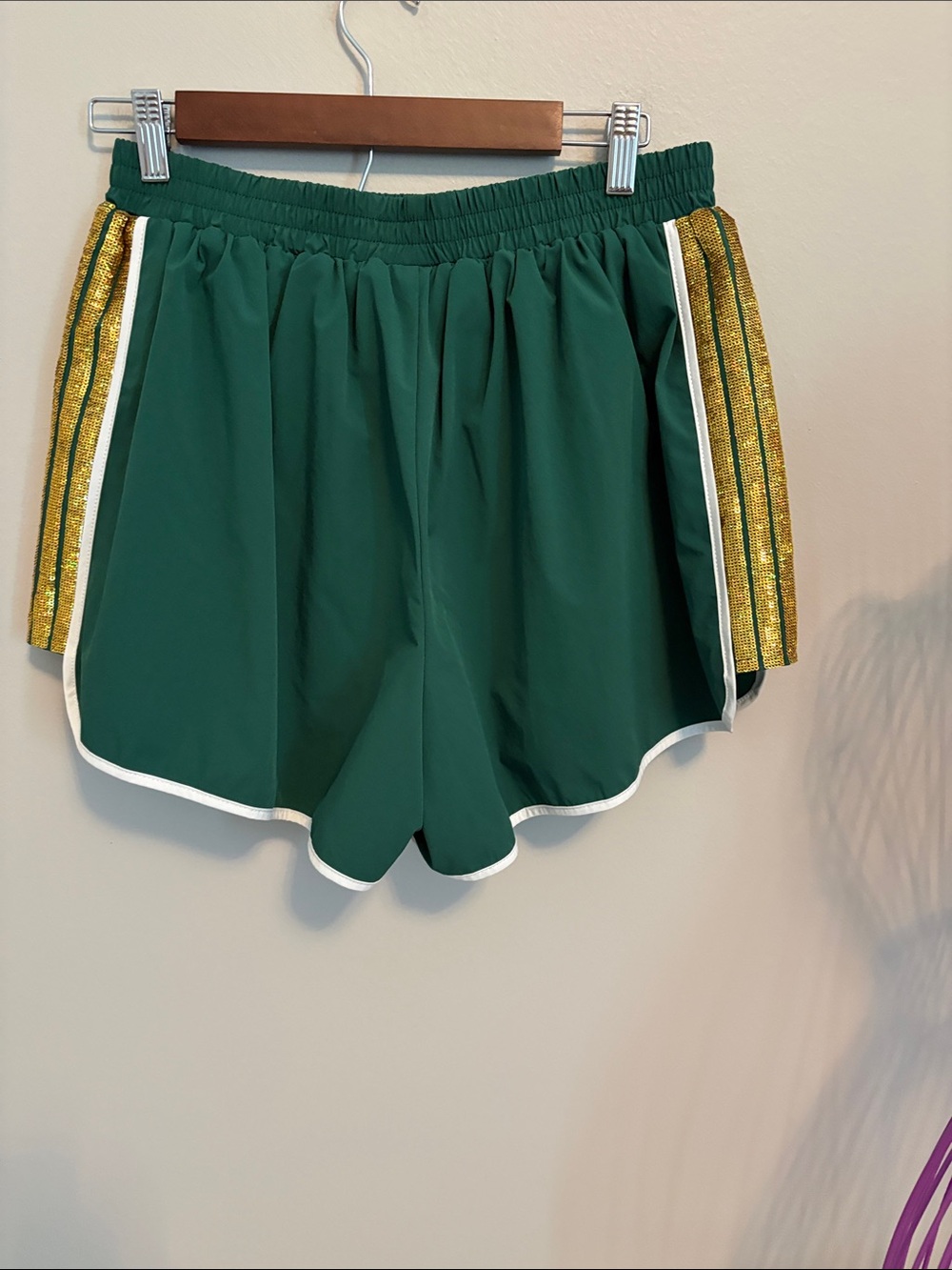 QUEEN OF SPARKLES Green Athletic Shorts with White Trim and Gold Side Stripe - Picture 7 of 8